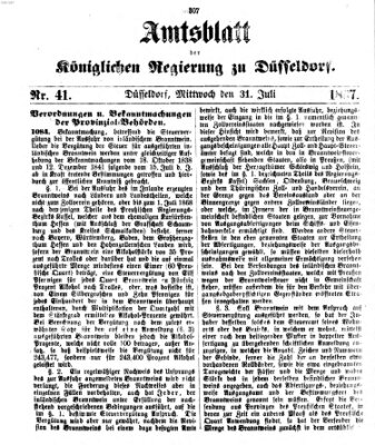 Amtsblatt für den Regierungsbezirk Düsseldorf Mittwoch 31. Juli 1867