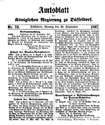 Amtsblatt für den Regierungsbezirk Düsseldorf Montag 30. September 1867