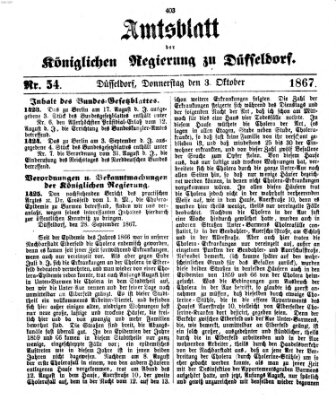 Amtsblatt für den Regierungsbezirk Düsseldorf Donnerstag 3. Oktober 1867