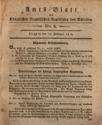 Amts-Blatt der Preußischen Regierung zu Liegnitz Samstag 22. Februar 1812