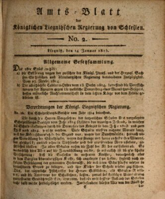 Amts-Blatt der Preußischen Regierung zu Liegnitz Samstag 14. Januar 1815