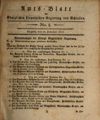 Amts-Blatt der Preußischen Regierung zu Liegnitz Samstag 25. Februar 1815