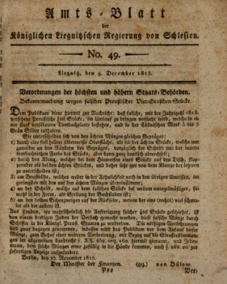 Amts-Blatt der Preußischen Regierung zu Liegnitz Samstag 9. Dezember 1815