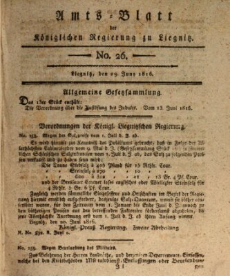 Amts-Blatt der Preußischen Regierung zu Liegnitz Samstag 29. Juni 1816