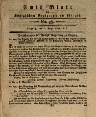 Amts-Blatt der Preußischen Regierung zu Liegnitz Samstag 21. September 1816