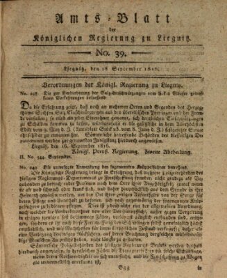 Amts-Blatt der Preußischen Regierung zu Liegnitz Samstag 28. September 1816