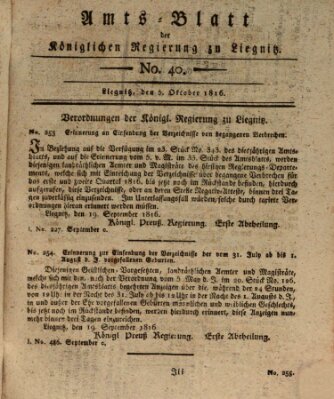 Amts-Blatt der Preußischen Regierung zu Liegnitz Samstag 5. Oktober 1816