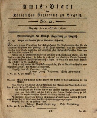 Amts-Blatt der Preußischen Regierung zu Liegnitz Samstag 12. Oktober 1816