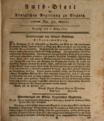 Amts-Blatt der Preußischen Regierung zu Liegnitz Samstag 8. März 1817