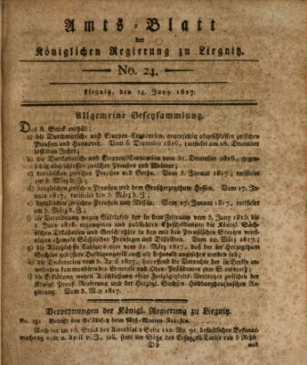 Amts-Blatt der Preußischen Regierung zu Liegnitz Samstag 14. Juni 1817