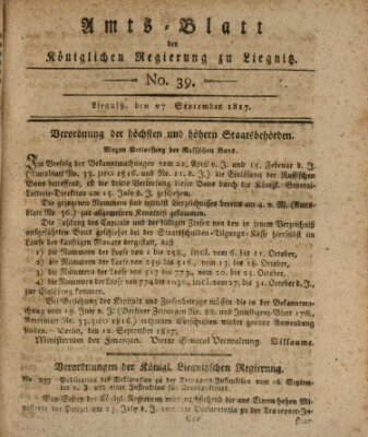 Amts-Blatt der Preußischen Regierung zu Liegnitz Samstag 27. September 1817