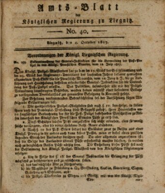 Amts-Blatt der Preußischen Regierung zu Liegnitz Samstag 4. Oktober 1817