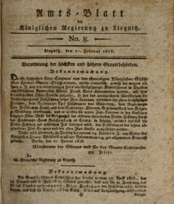 Amts-Blatt der Preußischen Regierung zu Liegnitz Samstag 21. Februar 1818