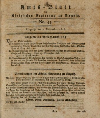 Amts-Blatt der Preußischen Regierung zu Liegnitz Samstag 7. November 1818