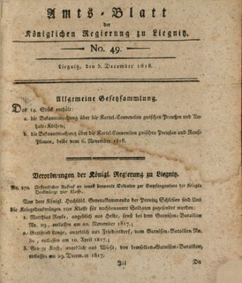 Amts-Blatt der Preußischen Regierung zu Liegnitz Samstag 5. Dezember 1818