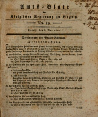 Amts-Blatt der Preußischen Regierung zu Liegnitz Samstag 6. Mai 1820