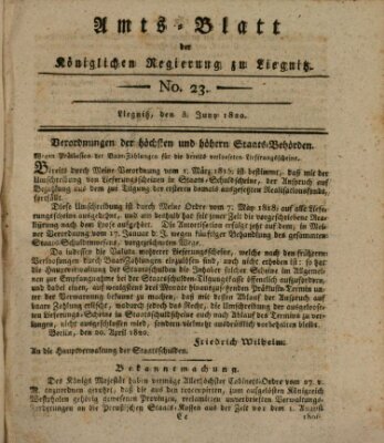 Amts-Blatt der Preußischen Regierung zu Liegnitz Samstag 3. Juni 1820