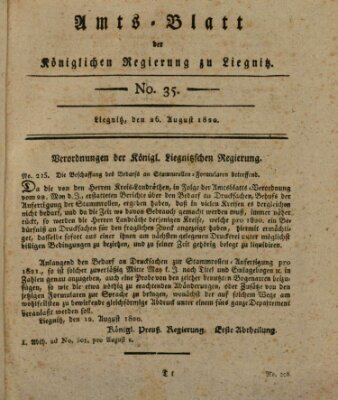 Amts-Blatt der Preußischen Regierung zu Liegnitz Samstag 26. August 1820