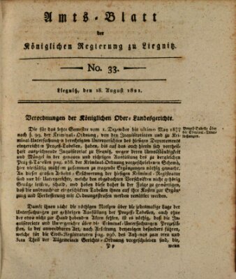 Amts-Blatt der Preußischen Regierung zu Liegnitz Samstag 18. August 1821
