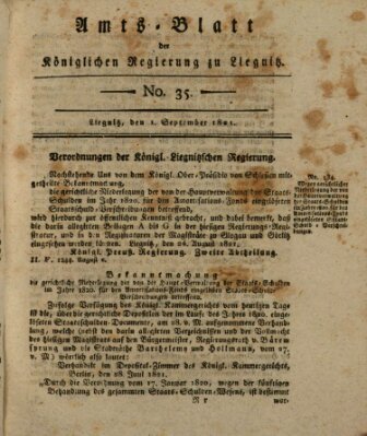 Amts-Blatt der Preußischen Regierung zu Liegnitz Samstag 1. September 1821