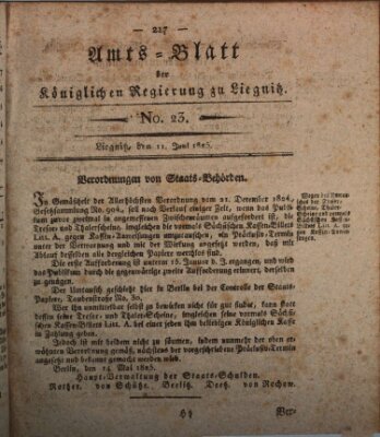 Amts-Blatt der Preußischen Regierung zu Liegnitz Samstag 11. Juni 1825