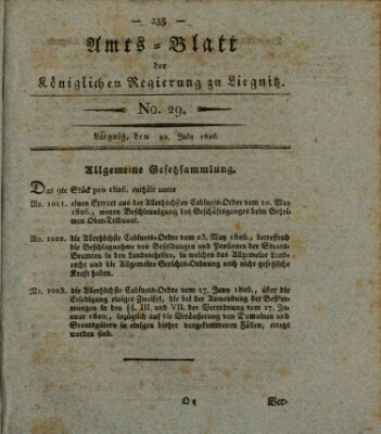 Amts-Blatt der Preußischen Regierung zu Liegnitz Samstag 22. Juli 1826
