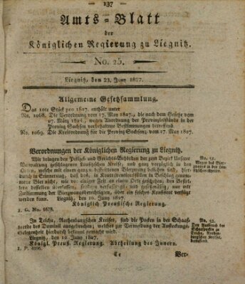 Amts-Blatt der Preußischen Regierung zu Liegnitz Samstag 23. Juni 1827
