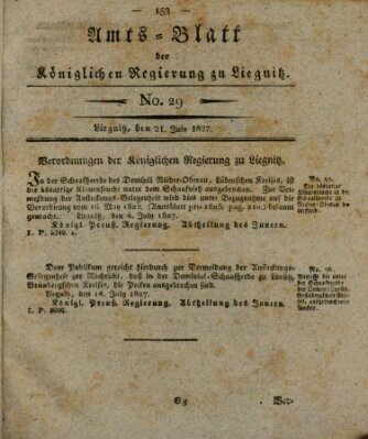 Amts-Blatt der Preußischen Regierung zu Liegnitz Samstag 21. Juli 1827