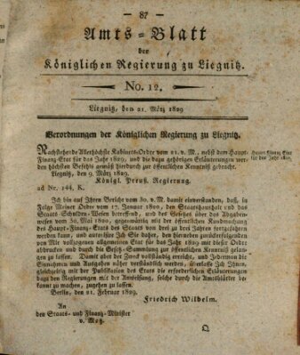 Amts-Blatt der Preußischen Regierung zu Liegnitz Samstag 21. März 1829