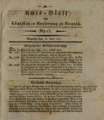 Amts-Blatt der Preußischen Regierung zu Liegnitz Samstag 10. April 1830