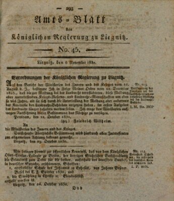 Amts-Blatt der Preußischen Regierung zu Liegnitz Samstag 6. November 1830