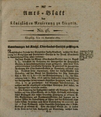 Amts-Blatt der Preußischen Regierung zu Liegnitz Samstag 13. November 1830