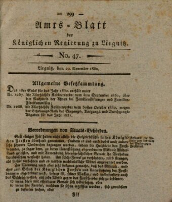 Amts-Blatt der Preußischen Regierung zu Liegnitz Samstag 20. November 1830