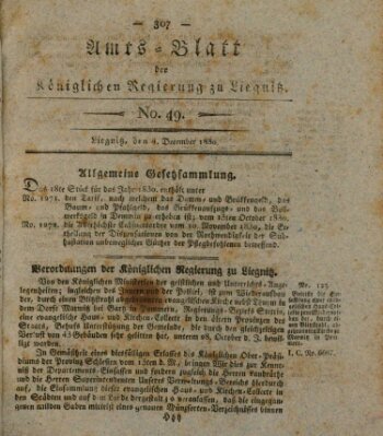 Amts-Blatt der Preußischen Regierung zu Liegnitz Samstag 4. Dezember 1830