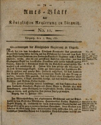 Amts-Blatt der Preußischen Regierung zu Liegnitz Samstag 5. März 1831