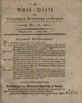 Amts-Blatt der Preußischen Regierung zu Liegnitz Samstag 19. März 1831
