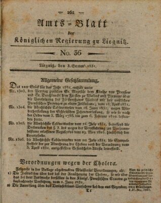 Amts-Blatt der Preußischen Regierung zu Liegnitz Samstag 3. September 1831