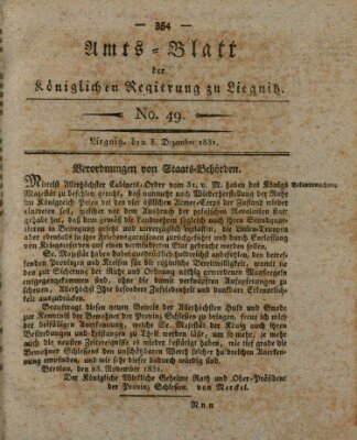 Amts-Blatt der Preußischen Regierung zu Liegnitz Samstag 3. Dezember 1831