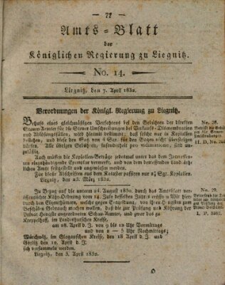 Amts-Blatt der Preußischen Regierung zu Liegnitz Samstag 7. April 1832