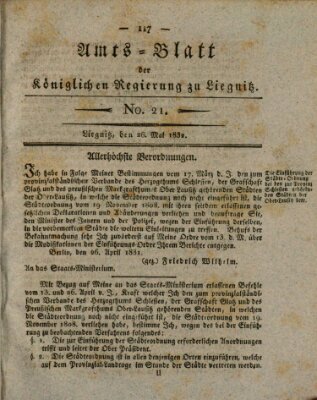 Amts-Blatt der Preußischen Regierung zu Liegnitz Samstag 26. Mai 1832