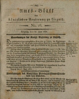 Amts-Blatt der Preußischen Regierung zu Liegnitz Samstag 30. Juni 1832