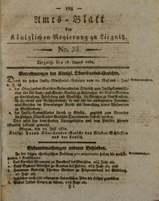 Amts-Blatt der Preußischen Regierung zu Liegnitz Samstag 18. August 1832