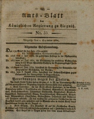 Amts-Blatt der Preußischen Regierung zu Liegnitz Samstag 1. September 1832
