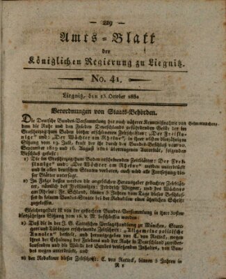 Amts-Blatt der Preußischen Regierung zu Liegnitz Samstag 13. Oktober 1832