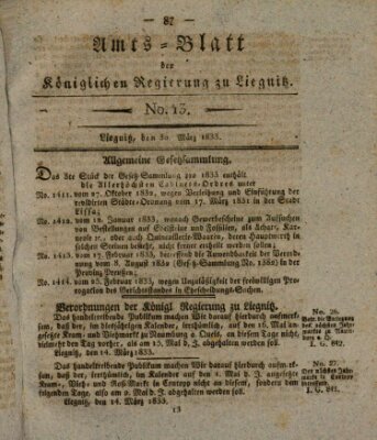 Amts-Blatt der Preußischen Regierung zu Liegnitz Samstag 30. März 1833
