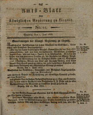 Amts-Blatt der Preußischen Regierung zu Liegnitz Samstag 1. Juni 1833