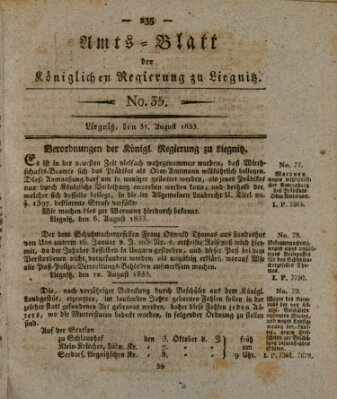 Amts-Blatt der Preußischen Regierung zu Liegnitz Samstag 31. August 1833