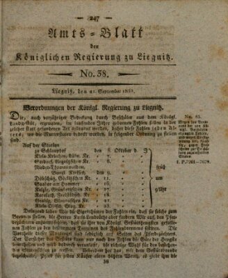 Amts-Blatt der Preußischen Regierung zu Liegnitz Samstag 21. September 1833