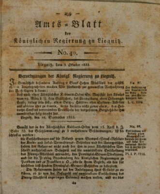Amts-Blatt der Preußischen Regierung zu Liegnitz Samstag 5. Oktober 1833