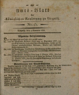 Amts-Blatt der Preußischen Regierung zu Liegnitz Samstag 9. November 1833